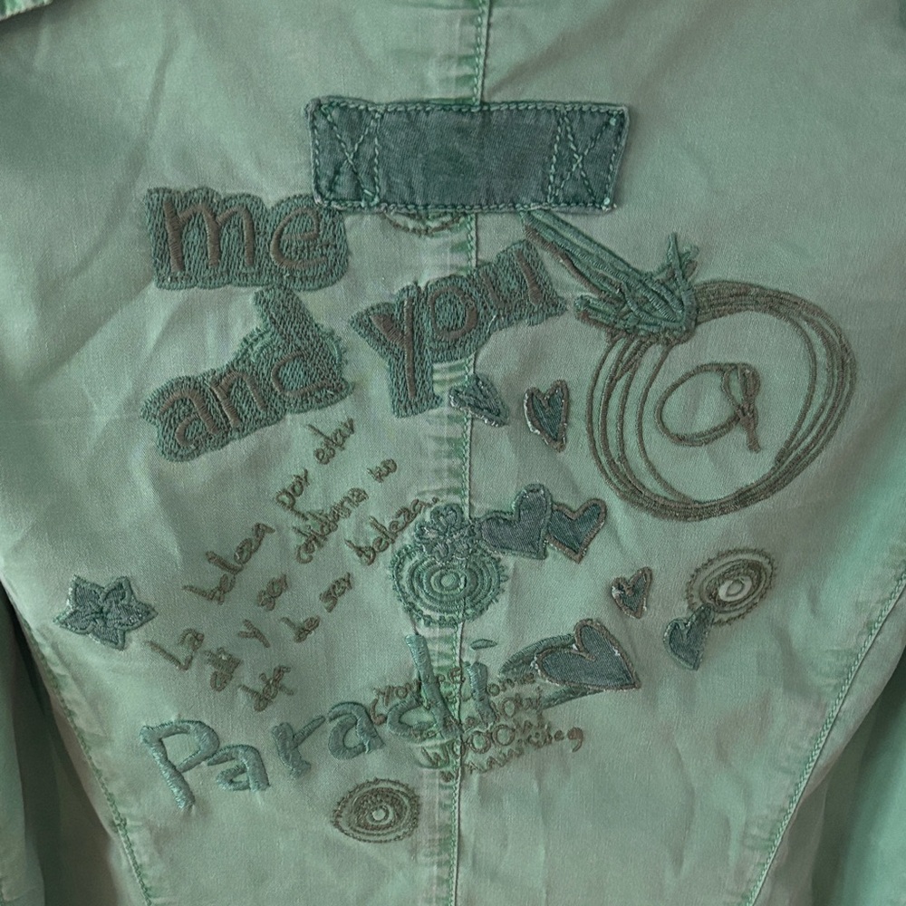 Desigual Bright Green embroidered Utility Jacket sz 40 - Picture 4 of 5